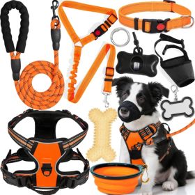 Dog Harness Collar And Leash Set - Dog Halter Harnesses Fits Small Medium Dogs Orange-M (Option: B0FH98YYVB)