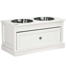 Large Elevated Dog Bowls with Storage Drawer Containing 11L Capacity, Raised Dog Bowl Stand Pet Food Bowl Dog Feeding Station, White (Option: White-700x380x220 mm)