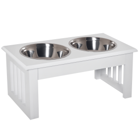 6" Height Small Puppy Dog Feeding Station for Messy Pets, Stainless Steel Elevated Dog Bowls with Modern Wooden Frame, Dog Food Stand Pet Feedin (Option: White-505x290x200 mm)